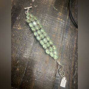 Gemstone AdjustableBracelet:  Light Mint Green Amethyst  & Sterling Silver